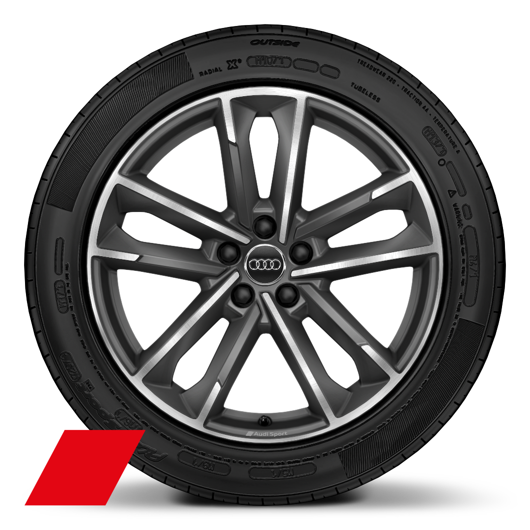 Jantes de liga leve Audi Sport 8,5J x 19, com 5 bra&ccedil;os duplos com look em tit&acirc;nio mate com pneus 255/40 R19