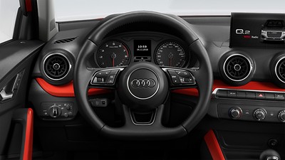 Sports contour leather-wrapped steering wheel with multifunction Plus, 3-spoke, shift paddles, flat-bottomed