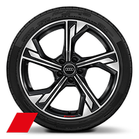 Cerchi in lega di alluminio Audi Sport 8,5 J x 19 a 5 razze design flag in nero antracite lucido, torniti a specchio, con logo Audi Sport e pneumatici 255/35 R 19