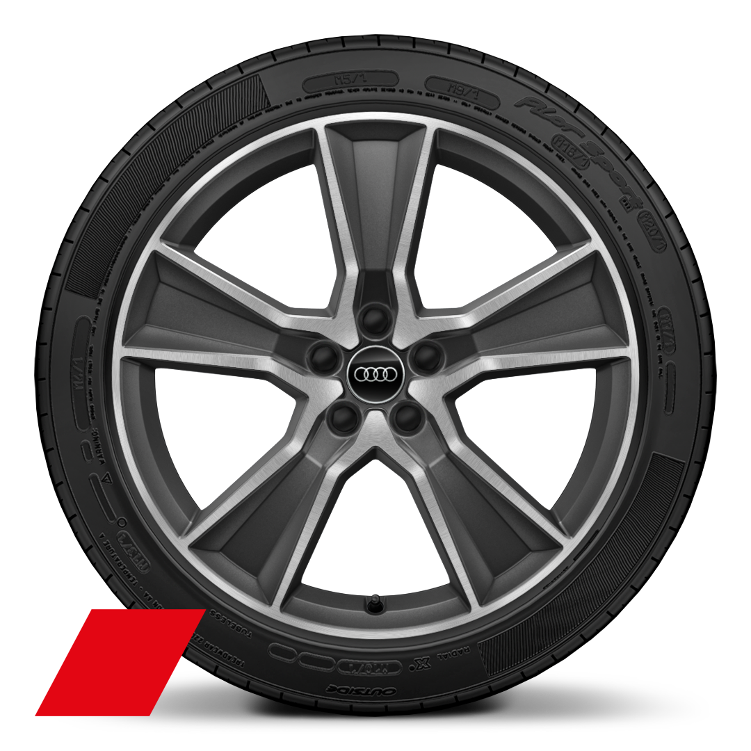 Letmetalfælge, 5-eget offroad-design, mat titangrå, glanspolerede, 8,0Jx20, 255/45 R20-dæk, Audi Sport GmbH