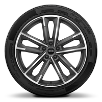 Rodas de alum&iacute;nio fundido Audi Sport em design 5 bra&ccedil;os duplos, est.tit.fosco, polid. torn., 8,5J x 20 pneus 255/40 R20