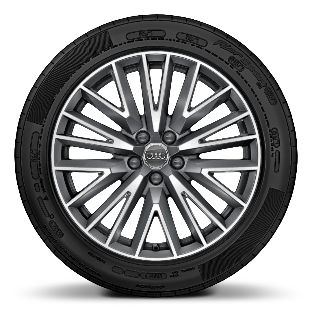 Jantes de liga leve 7J x 19, com design de 20 raios em V parcialmente polidas e pneus 235/50 R19