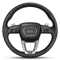 Leather-wrapped steering wheel, 3-spoke, with multi-function Plus and steering wheel heating