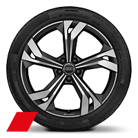Jantes de liga leve Audi Sport 8,5J x 20, com 5 bra&ccedil;os duplos com look rotor preto mate com pneus 255/40 R20 (Inclu&iacute;do no Pacote Edition One Prata Neblina)
