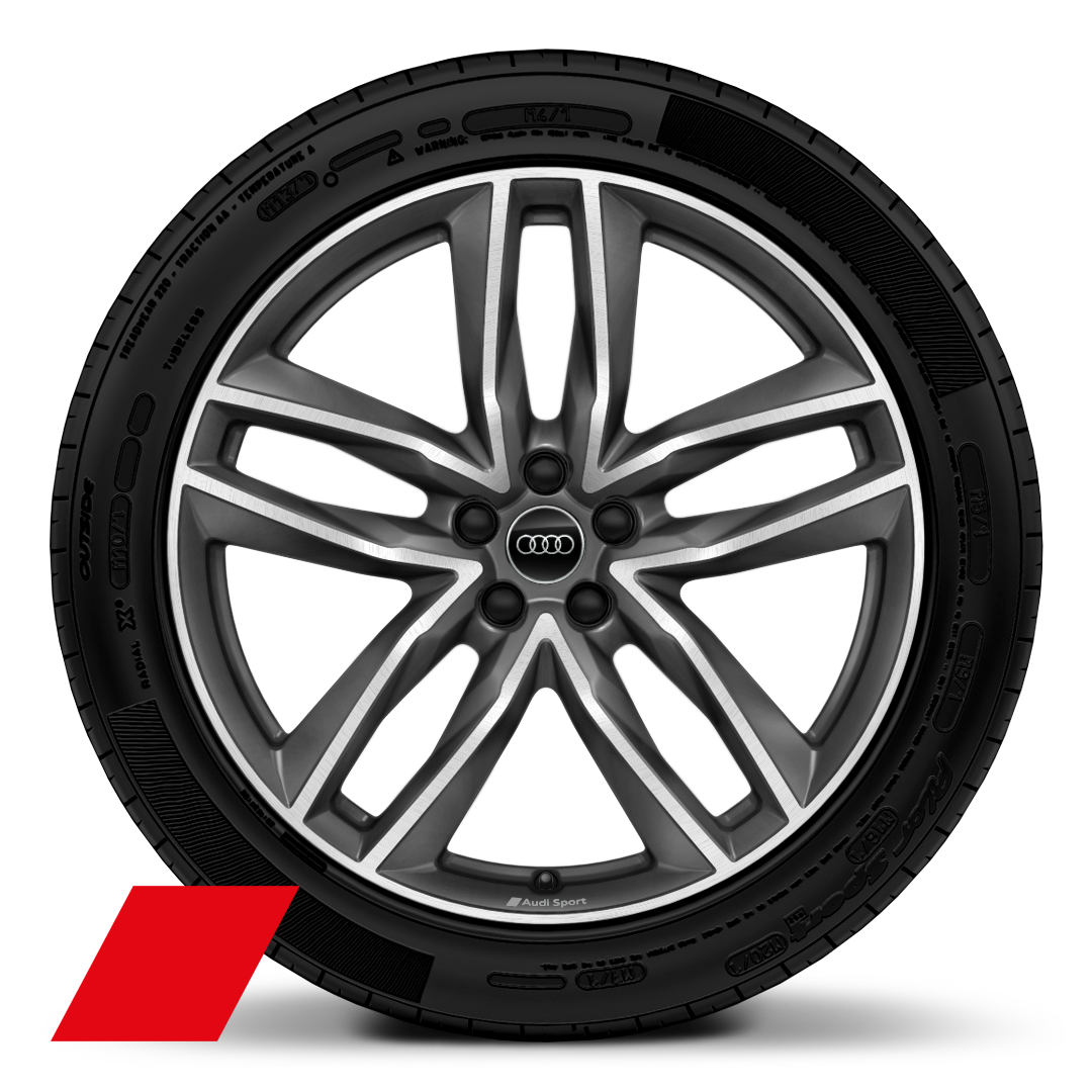 Audi Sport wheels, 5-double-spoke style, Matte Titanium Gray, diamond- turned, 9.5J x 21, 285/40 R21 tires