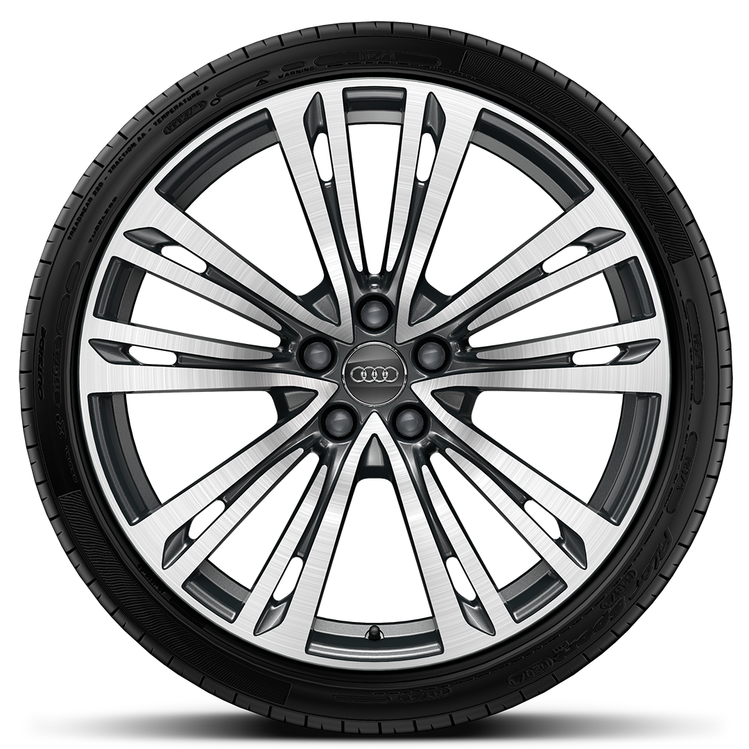 Rodas de alum. forjado em design de 10 raios paralelos, Cinza Contr., parcial. polidas, 9J x 20 com pneus 265/40 R20