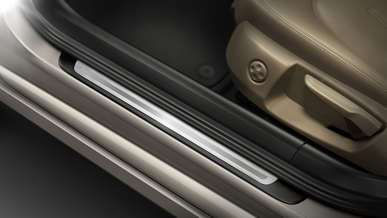 Door sill trims with aluminium inlays