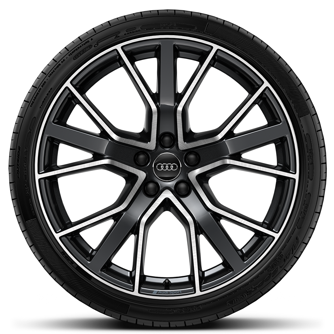 Rodas de alum&iacute;nio fundido Audi Sport em design estrela de 5 raios em V, Preto, pol. torn., 9J x 20 pneus 265/40 R20