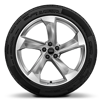 21" 5-arm titanium finish turbine design wheels, size 10J x 21, with 285/45 all-season tires