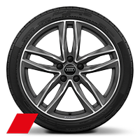 Obręcze kół ze stopu metali lekkich Audi Sport 9.0Jx19&quot;, 5 - ramienne, matowy tytan, polerowane, z oponami 245/35 R19. 3-letnie ubezpieczenie opon w cenie.