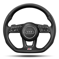 Sports contour leather-wrapped multi-function Plus steering wheel, 3-spoke, flat-bottomed