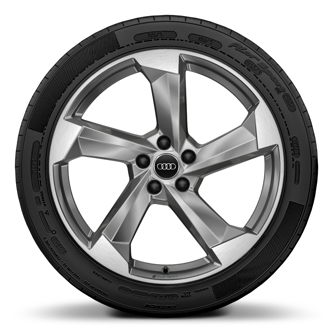 Rodas de alum&iacute;nio fundido Audi Sport em design turbina de 5 bra&ccedil;os, est. plat., pol. torn., 8,5J x 20 pneus 255/40 R20