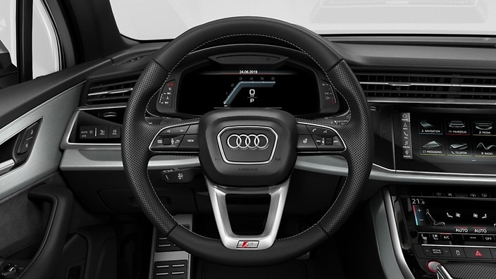 Heated 3-spoke, leather-covered multifunction steering wheel with shift paddles
