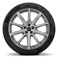 Rodas alum. fund. Audi Sport em design estrela de 10 raios, estilo platina, pol. torn., 8,5J x 20 c/pneus 255/40 R20
