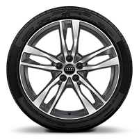 Cerchi in lega di alluminio 8,5 J x 19 a 5 razze doppie, grigio contrasto, parzialmente lucidi con pneumatici 245/45 R19