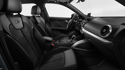 Leather/Alcantara with &apos;S&apos; embossed logo on front seats
