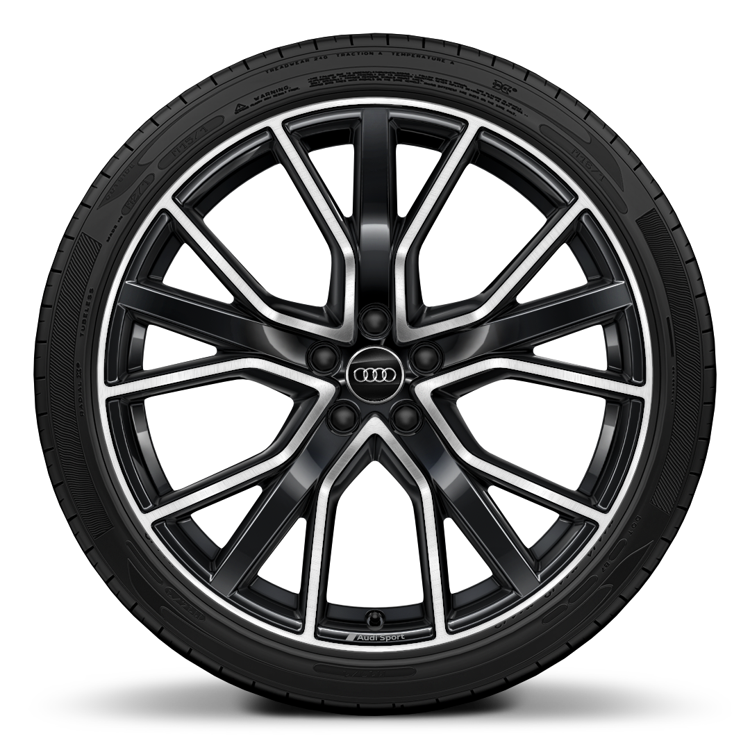 Rodas de alum&iacute;nio fundido Audi Sport em design estrela de 5 raios em V, Preto, pol. torn., 8,5J x 21 pneus 255/35 R21