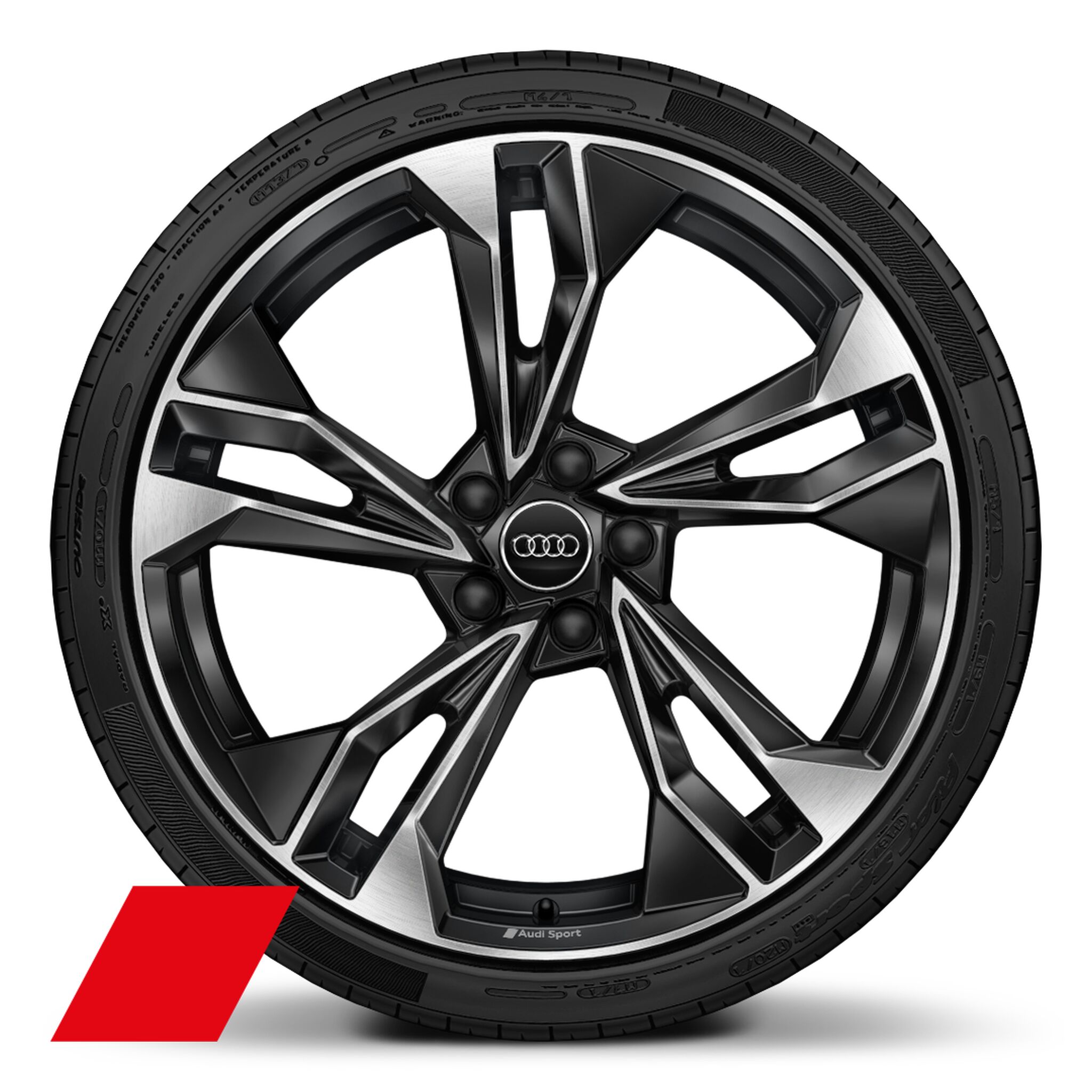 Räder Audi Sport, 5-Doppelspeichen-Polygon, schwarz, glanzgedreht, 9,0Jx20, Reifen 265/30 R20