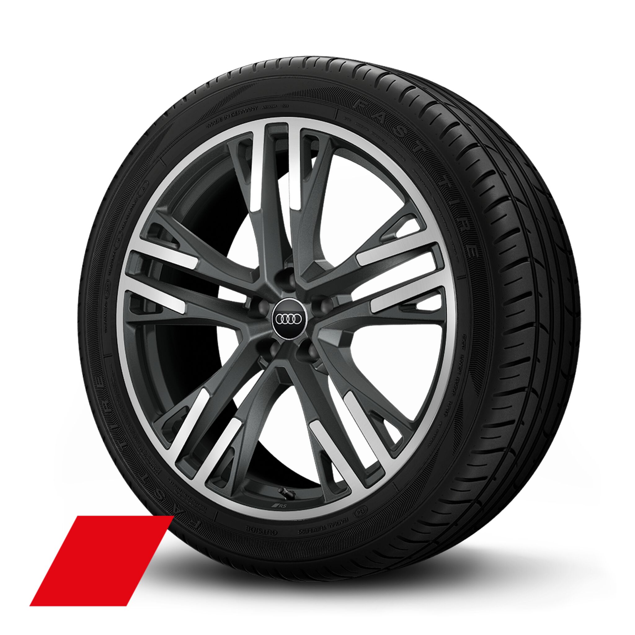 Jantes Audi Sport, style à 5 branches doubles en Y, Gris Satiné, tournées brillantes, 8,5J x 21, pneus 255/40 R21