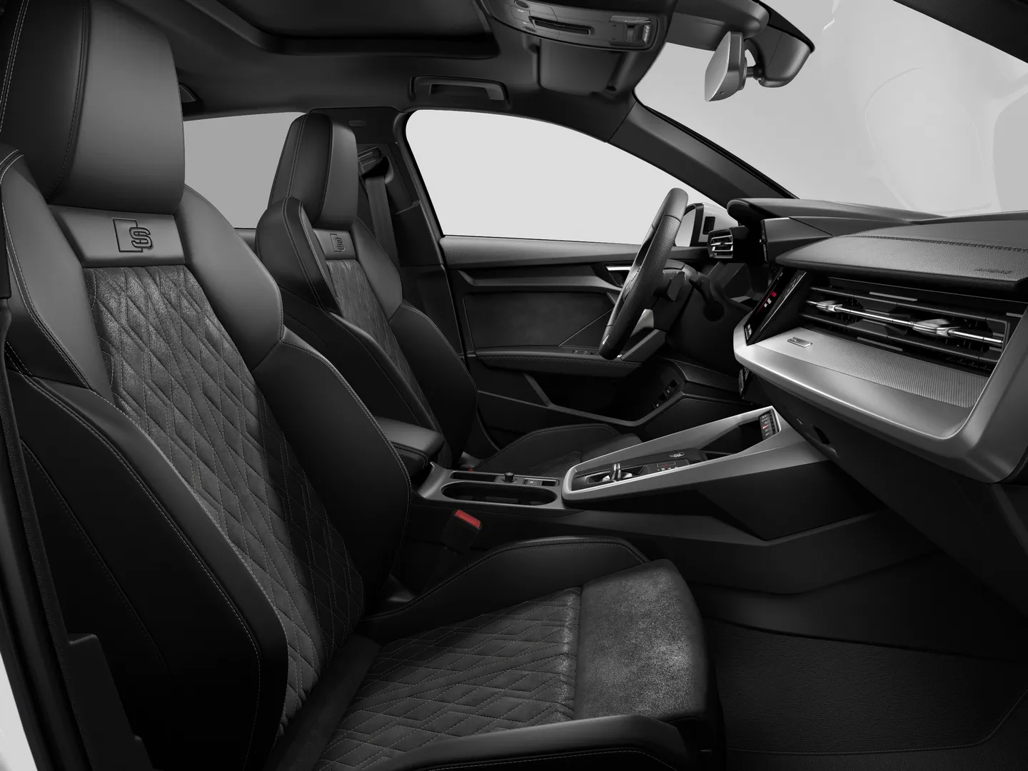Bild über Audi A3 Sportback TFSI e S line 45 TFSI e 180 kW (245 PS) S tronic - Ansicht Vordersitze